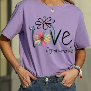Women's Funny Love Grandma Life Graphic Printing Loose Casual Cotton Text Letters T-Shirt, color:Purple|size:3XL, Lilicloth.com