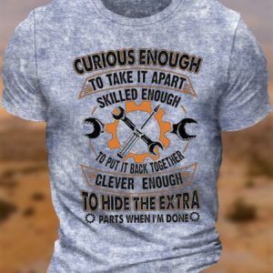 Men's Curious Enough To Take It Apart Skilled Enough To Put It Back Together Funny Graphic Printing Regular Fit Text Letters Casual Crew Neck T-Shirt, color:Blue|size:4XL, Lilicloth.com