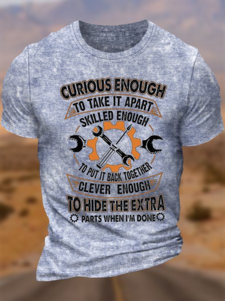 Men's Curious Enough To Take It Apart Skilled Enough To Put It Back Together Funny Graphic Printing Regular Fit Text Letters Casual Crew Neck T-Shirt, color:Blue|size:4XL, Lilicloth.com