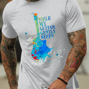 Men's when my guitar cries Casual Crew Neck Loose T-Shirt, color:Light Gray|size:3XL, Lilicloth.com