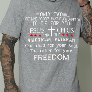 Men's Jesus Christ And American Veteran Casual Cotton T-Shirt, color:Light Gray|size:3XL, Lilicloth.com