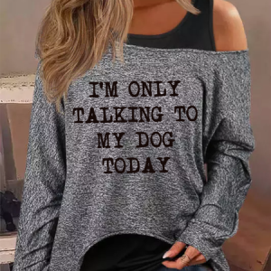 Women's Only Talk To My Dog Casual 2Pcs Batwing Sleeve Blouse And Tank Set, color:Deep Gray|size:XXL, Lilicloth.com