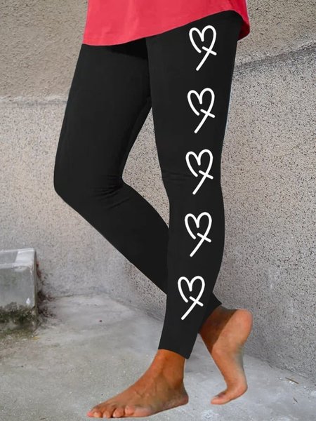 Women's Heart Cross print Casual Christian Legging, color:Black|size:4XL, Lilicloth.com