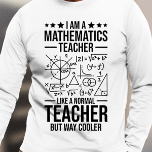 Men's  Math Teacher Educator Cotton Crew Neck Casual Top, color:White|size:3XL, Lilicloth.com