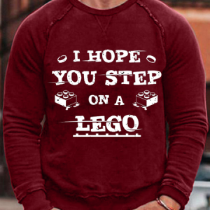 Men's I HOPE YOU STEP ON A LEGO Crew Neck Casual Loose Text Letters Sweatshirt, color:Red|size:3XL, Lilicloth.com