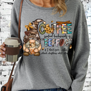 Women's Funny Coffee Spelled Backwards Is Eeffoc I Don't Give Eeffoc Until I've Had Casual Text Letters Sweatshirt, color:Gray|size:3XL, Lilicloth.com