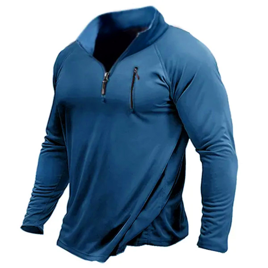 Men's Quick Dry 1/4 Zip Stand Collar T-shirt Outdoor 50+ Sun Zipper Pocket Protection Hike Sports Run Pullover Tactical, T-Shirts, , COTOSEN, Apparel Online, Cheap Clothes, Buy Now
