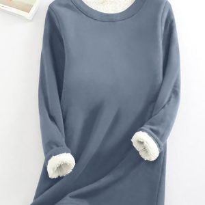Crew Neck Regular Fit Plain Women's Sweatshirt, color:Dark Blue|size:3XL, Lilicloth.com