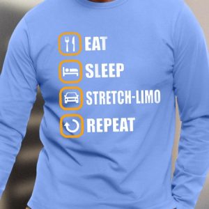 Men’s Eat Sleep Stretch-Limo Repeat Casual Cotton Crew Neck Top, color:Light Blue|size:3XL, Lilicloth.com
