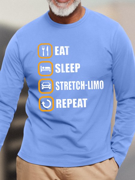 Men’s Eat Sleep Stretch-Limo Repeat Casual Cotton Crew Neck Top, color:Light Blue|size:3XL, Lilicloth.com