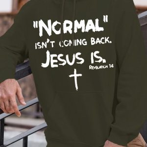 Men’s Normal Text Letters Loose Casual Hoodie, color:Army Green|size:3XL, Lilicloth.com