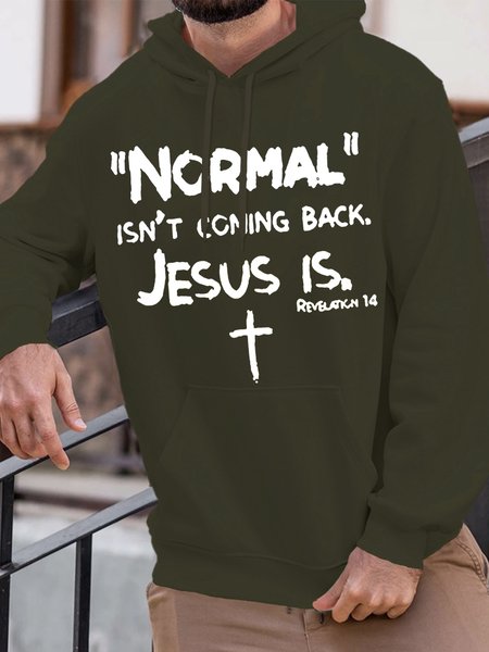 Men’s Normal Text Letters Loose Casual Hoodie, color:Army Green|size:3XL, Lilicloth.com
