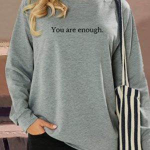 Women's Dear Person Behind Me You Are Enough Love Awareness Peace Casual Crew Neck Sweatshirt, color:Gray|size:3XL, Lilicloth.com