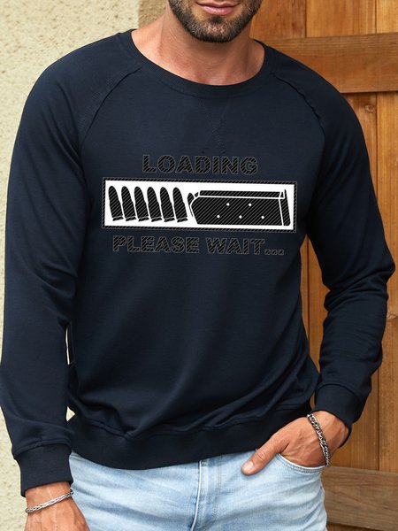 Men’s Loading Please Wait Cotton-Blend Loose Casual Animal Sweatshirt, color:Dark Blue|size:3XL, Lilicloth.com