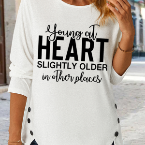 Women's Slightly Older Text Letters Regular Fit Casual Cotton-Blend Shirt, color:White|size:3XL, Lilicloth.com