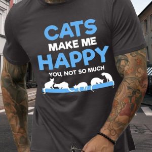 Men’s Cat Regular Fit Text Letters Cotton Casual T-Shirt, color:Deep Gray|size:3XL, Lilicloth.com