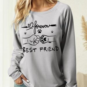 Women’s Regular Fit Crew Neck Casual Sweatshirt Pet Matching Hoodie, color:Gray|size:3XL, Lilicloth.com