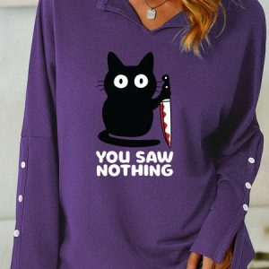 Women's You Saw Nothing Casual Shawl Collar Sweatshirt, color:Purple|size:3XL, Lilicloth.com