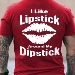 Men's I Like Lipstick Around My Dipstick Print Casual Cotton T-Shirt, color:Red|size:3XL, Lilicloth.com