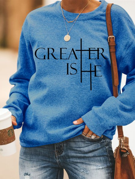 Women's Greater Is He Crew Neck Casual Sweatshirt, Hoodies&Sweatshirts, Lilicloth.com