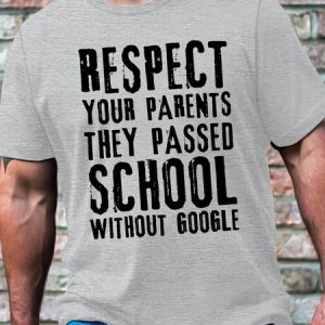 Men's Respect Your Parents They Passed School Without Google Casual Cotton T-Shirt, color:Light Gray|size:3XL, Lilicloth.com