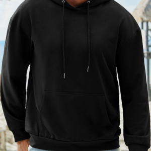 Men's Plain Casual Hoodie, color:Black|size:3XL, Lilicloth.com