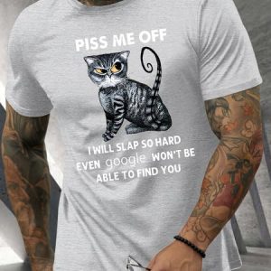 Men’s Piss Me Off I Will Slao So Hard Even Google Won't Be Able To Find You Crew Neck Casual T-Shirt, color:Light Gray|size:3XL, Lilicloth.com