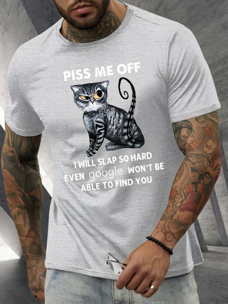 Men’s Piss Me Off I Will Slao So Hard Even Google Won't Be Able To Find You Crew Neck Casual T-Shirt, color:Light Gray|size:3XL, Lilicloth.com