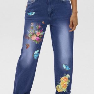 Womens Butterfly Casual Printed Jeans, color:Blue|size:3XL, Lilicloth.com