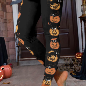 Women's Black Cat Halloween Cotton-Blend Loose Casual Legging, color:Black|size:3XL, Lilicloth.com