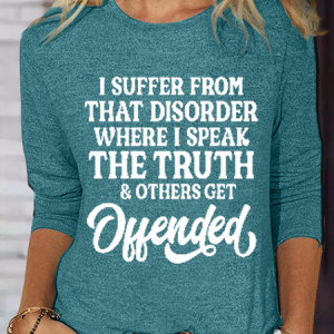 Women's Funny Word Casual Crew Neck Cotton-Blend Shirt, color:Green|size:3XL, Lilicloth.com