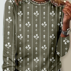 Women's Floral Striped Crew Neck Casual Shirt, color:As Picture|size:5XL, Lilicloth.com