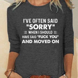 Women's Casual I've Often Said Sorry Letter Print Shirt, color:Gray|size:3XL, Lilicloth.com