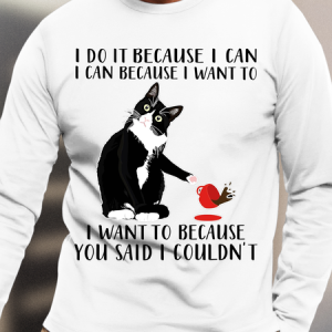 Men's I DO IT BECAUSE I CAN Color Block Cotton Crew Neck Casual Top, color:White|size:3XL, Lilicloth.com