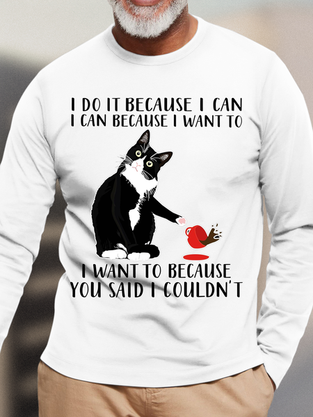 Men's I DO IT BECAUSE I CAN Color Block Cotton Crew Neck Casual Top, color:White|size:3XL, Lilicloth.com
