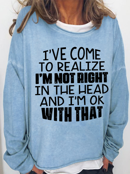Women's I'm Not Right In The Head Text Letters Crew Neck Casual Sweatshirt, color:Light Blue|size:3XL, Lilicloth.com