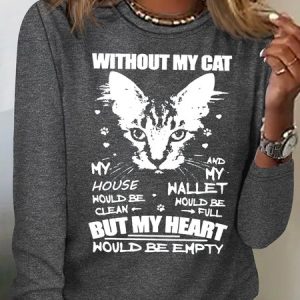 Women’s Cat Lover Casual Shirt, color:Gray|size:3XL, Lilicloth.com