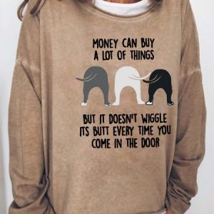 Women's Money Can Buy A Lot Of Things But It Doesn’t Wiggle It's Butt Animal Crew Neck Casual Sweatshirt, color:Khaki|size:3XL, Lilicloth.com