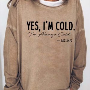 Women's I'm Cold Letters Loose Crew Neck Sweatshirt, color:Khaki|size:3XL, Lilicloth.com