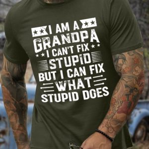 Men’s Humor And Irony Text Letters Casual Crew Neck T-Shirt, color:Army Green|size:3XL, Lilicloth.com