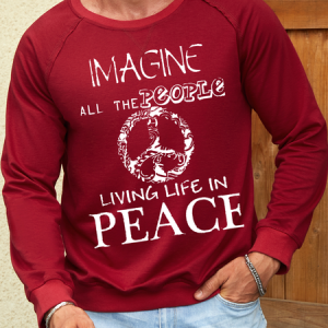 Men's Imagine all people living in peace Text Letters Casual Crew Neck Sweatshirt, color:Red|size:3XL, Lilicloth.com