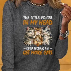 Women's Cat Lover Letters Casual Shirt, color:Gray|size:3XL, Lilicloth.com