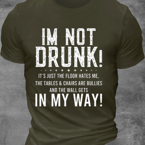 Men's I'm Not Drunk  Cotton-Blend Casual Text Letters Crew Neck T-Shirt, color:Green|size:3XL, Lilicloth.com