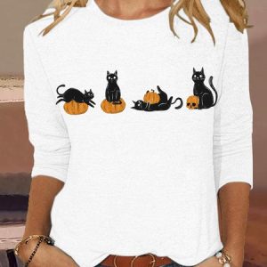 Women's Cool Halloween Cat Ghost Shirt, color:White|size:3XL, Lilicloth.com