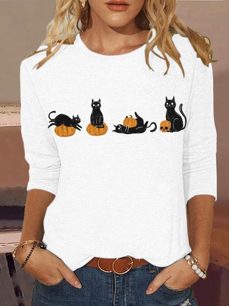 Women's Cool Halloween Cat Ghost Shirt, color:White|size:3XL, Lilicloth.com