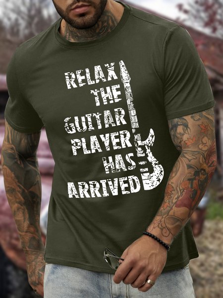 Men’s Relax The Guitar Player Has Arrived Casual Regular Fit Cotton Crew Neck T-Shirt, T-shirts, Lilicloth.com