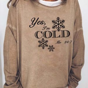 Women I Am Cold Winter Letters Casual Sweatshirts, color:Khaki|size:3XL, Lilicloth.com