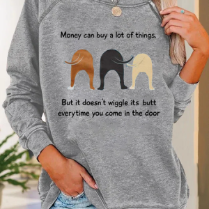 Women's Funny Money Can Buy A Lot Of Things But It Doesn'T Wiggle Crew Neck Casual Animal Sweatshirt, color:Gray|size:3XL, Lilicloth.com