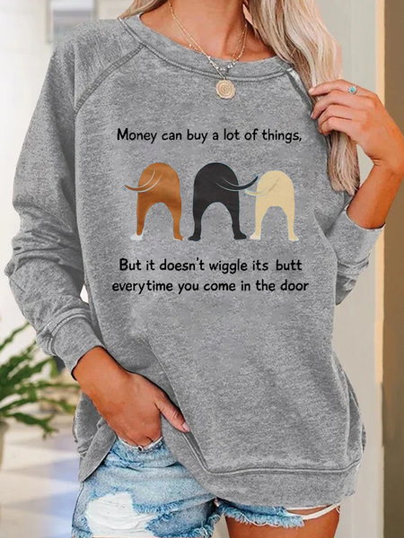 Women's Funny Money Can Buy A Lot Of Things But It Doesn'T Wiggle Crew Neck Casual Animal Sweatshirt, color:Gray|size:3XL, Lilicloth.com