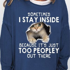 Women’s Funny Letter Cat Print Casual Sweatshirt, color:Dark Blue|size:3XL, Lilicloth.com